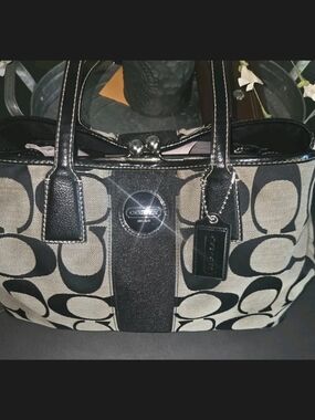 Coach Y2K Kiss lock Black Signature Canvas Satchel